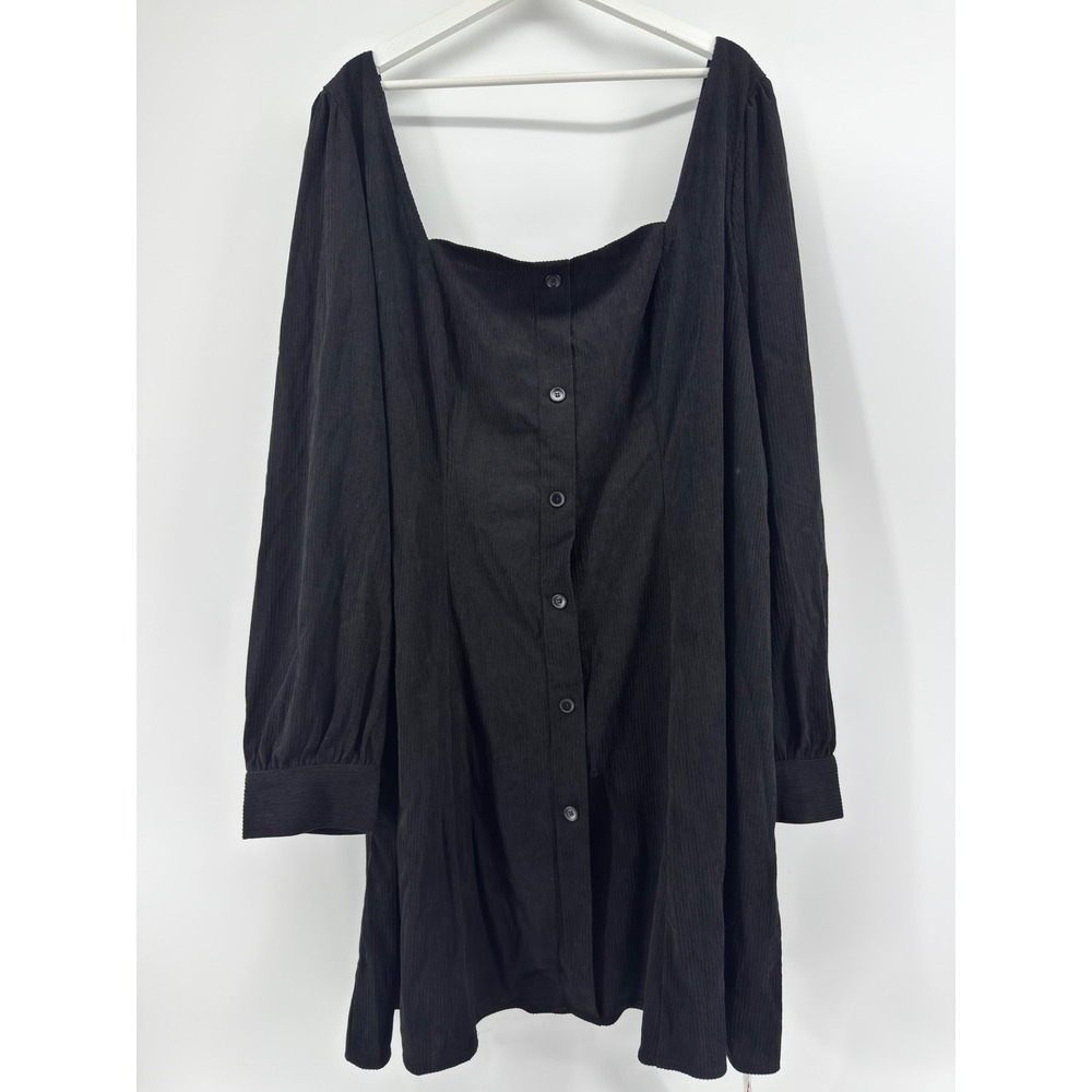 Cider Black Corduroy Mini Dress Square Neck Button Down Long Sleeve 4XL